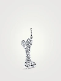 14K White Gold Dog Bone Charm With Diamonds