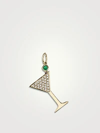 Large 14K Gold Martini Charm With Emerald And Diamonds