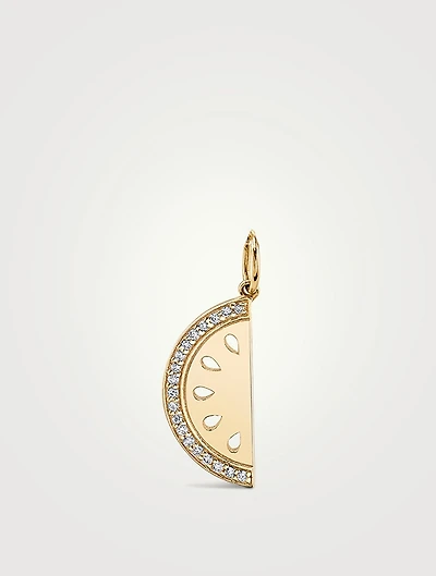 14K Gold Watermelon Slice Charm With Diamonds