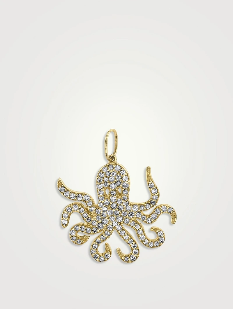 14K Gold Octopus Charm With Diamonds