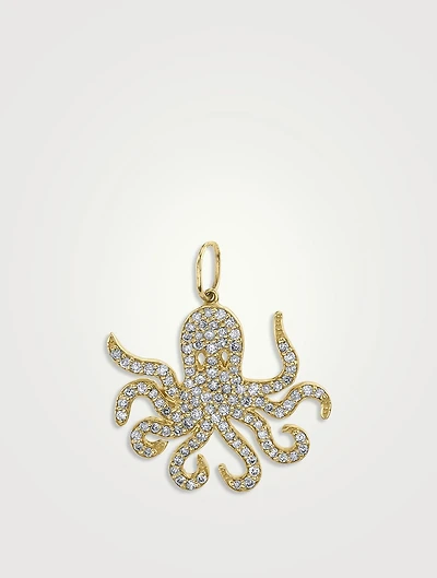 14K Gold Octopus Charm With Diamonds