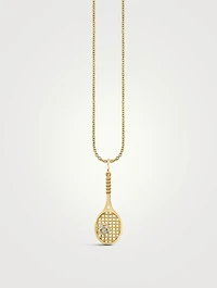 Large 14K Gold Tennis Racquet Necklace With Diamonds