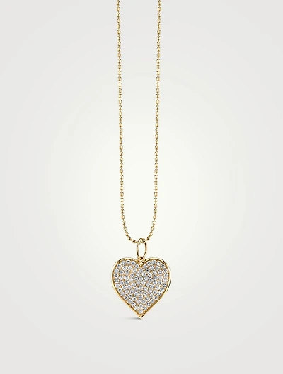 Large 14K Gold Heart Pendant Necklace With Pavé Diamonds