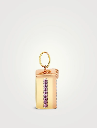 14K Gold Cake Slice Charm With Pink Sapphires And Diamonds