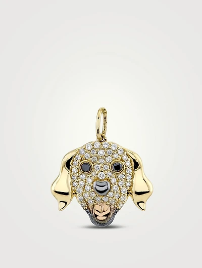 14K Gold Golden Retriever Charm With Diamonds