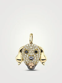 14K Gold Golden Retriever Charm With Diamonds