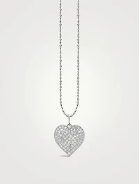XL 14K White Gold Heart Pendant Necklace With Pavé Diamonds