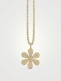 XL 14K Gold Daisy Pendant Necklace With Pavé Diamonds