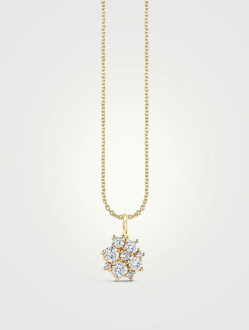 14K Gold Cocktail Disc Pendant Necklace With Diamonds