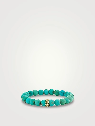 Turquoise Beaded Bracelet With 14K Gold Diamond Evil Eye Charm