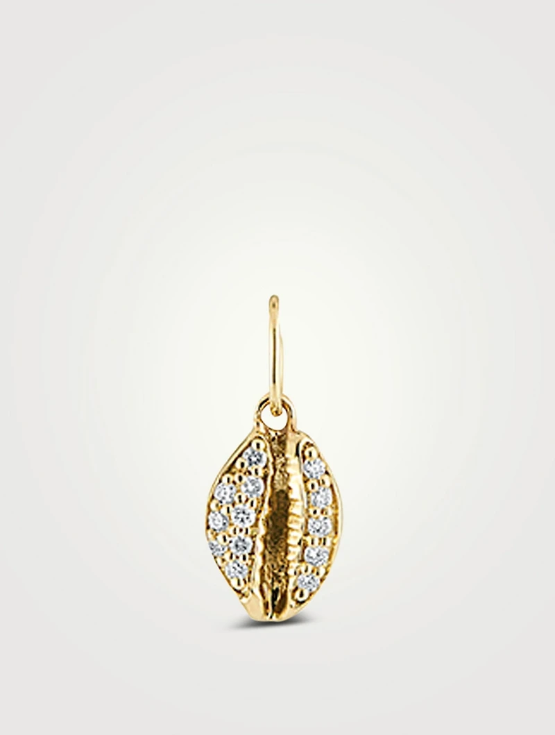Small 14K Gold Cowrie Shell Charm With Diamonds