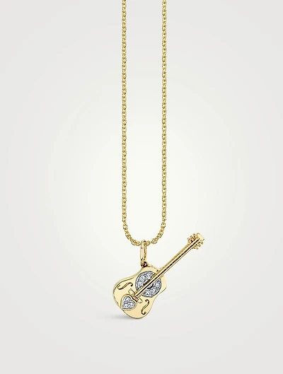 14K Gold Acoustic Guitar Pendant Necklace With Diamonds