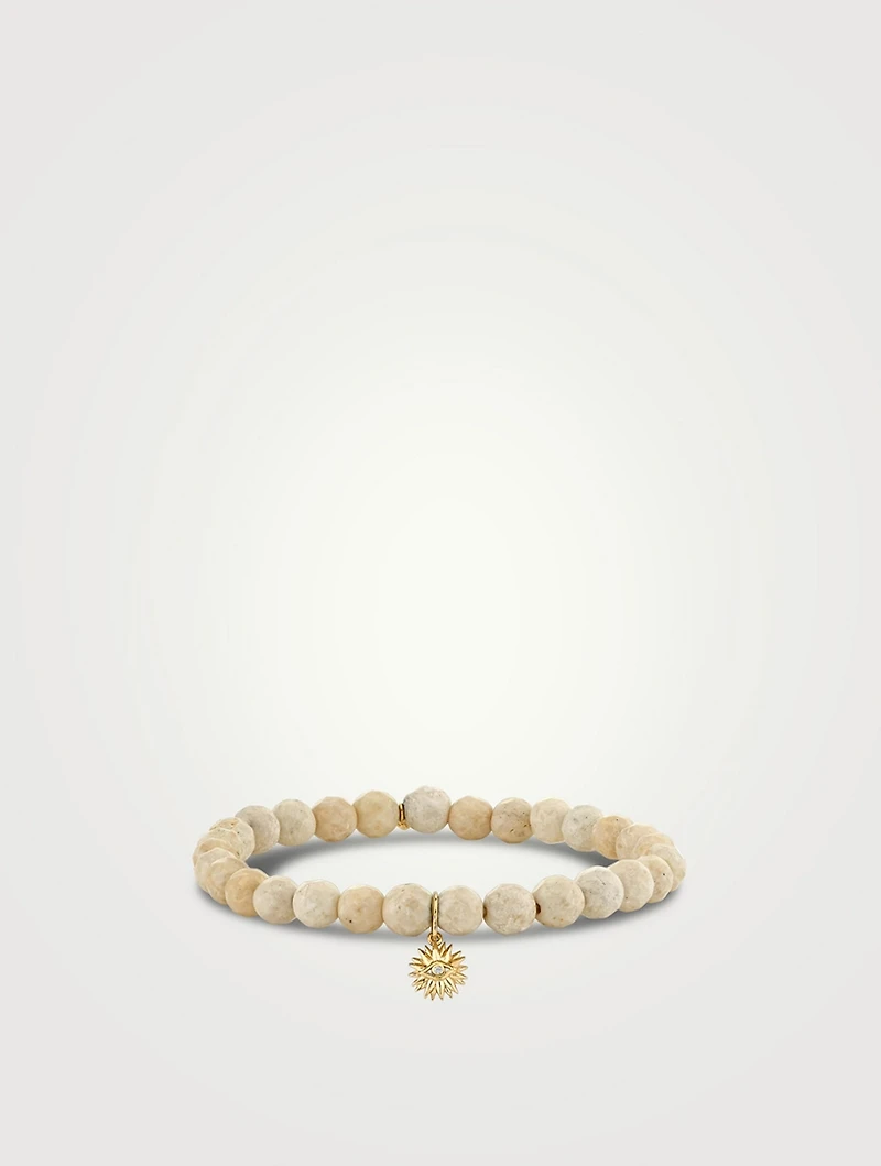 Small Jasper Beaded Bracelet With 14K Gold Diamond Evil Eye Charm