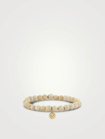 Small Jasper Beaded Bracelet With 14K Gold Diamond Evil Eye Charm