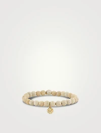 Small Jasper Beaded Bracelet With 14K Gold Diamond Evil Eye Charm