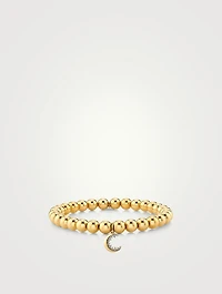 14K Gold Beaded Bracelet With Small Diamond Moon Charm