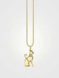 14K Gold Egyptian Cat Pendant Necklace With Diamonds
