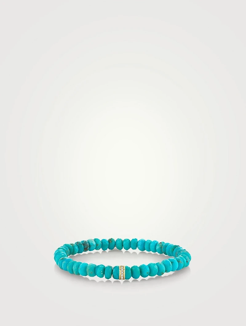 Turquoise Beaded Bracelet With 14K Gold Scallop Rondelle