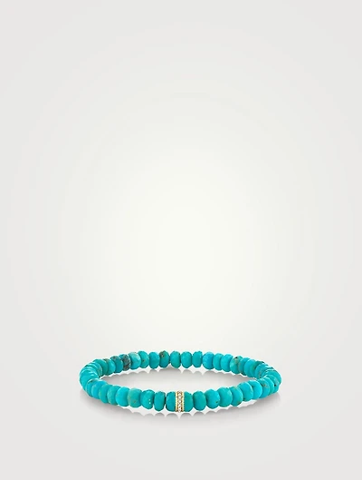 Turquoise Beaded Bracelet With 14K Gold Scallop Rondelle