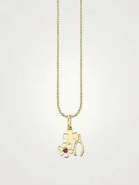 14K Gold Lucky Wish Pendant Necklace With Ruby