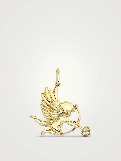 14K Gold Shooting Cherub Charm With Diamonds
