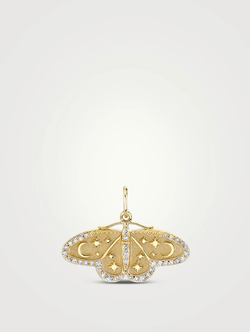14K Gold Celestial Moth Charm With Diamonds