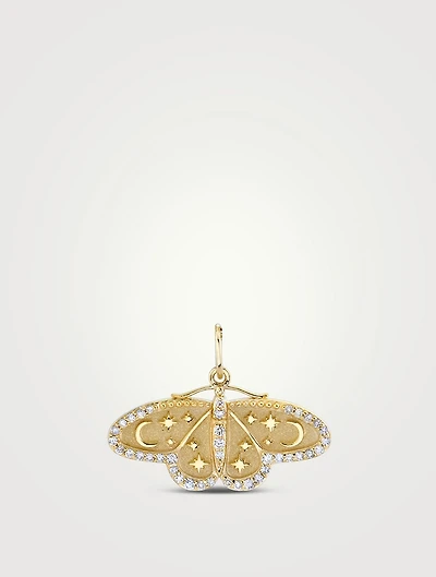 14K Gold Celestial Moth Charm With Diamonds