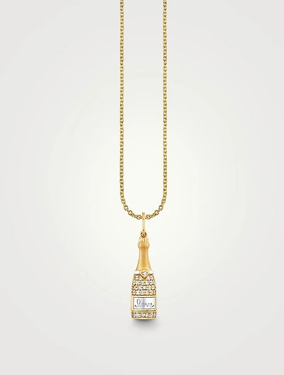 14K Gold Champagne Bottle Pendant Necklace With Diamonds