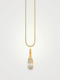 14K Gold Champagne Bottle Pendant Necklace With Diamonds