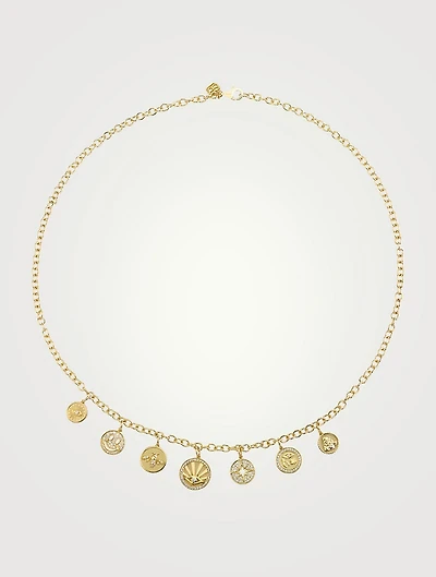 14K Gold Multi-Coin Charm Necklace With Diamonds