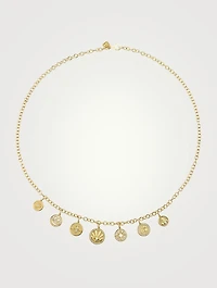 14K Gold Multi-Coin Charm Necklace With Diamonds