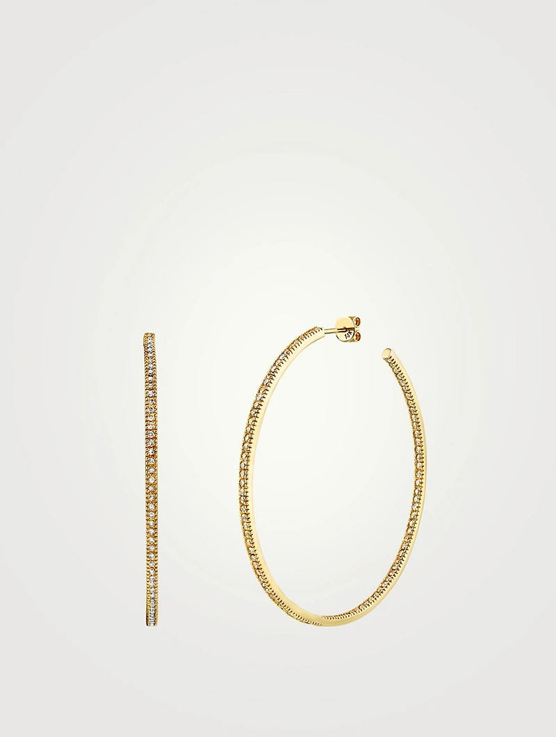 Large 14K Gold Hoop Earrings With Pavé Diamonds