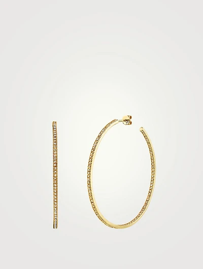 Large 14K Gold Hoop Earrings With Pavé Diamonds