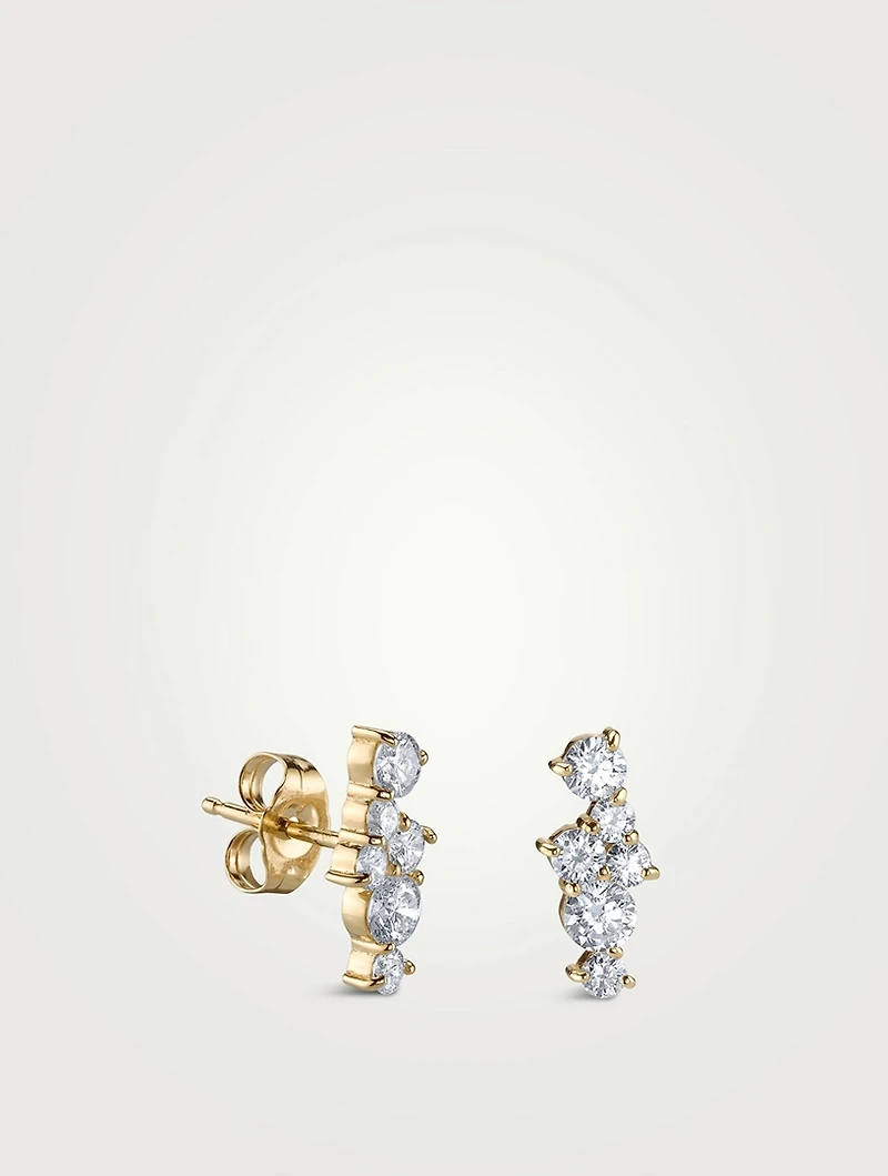 14K Gold Cocktail Bar Stud Earrings With Diamonds