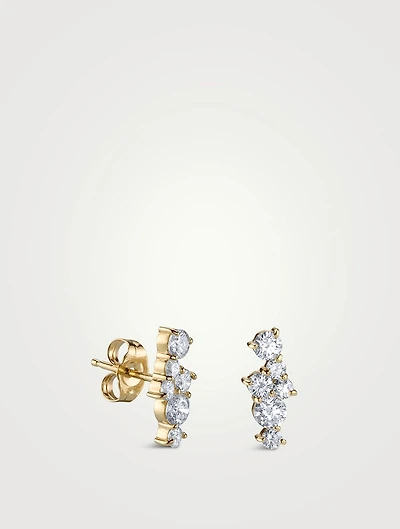 14K Gold Cocktail Bar Stud Earrings With Diamonds