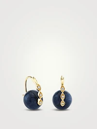 14K Gold Marquise-Eye Blue Sapphire Bead Earrings With Diamonds