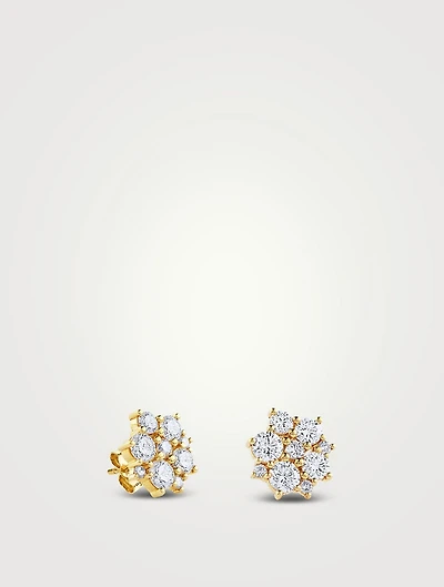 14K Gold Cocktail Disc Stud Earrings With Diamonds