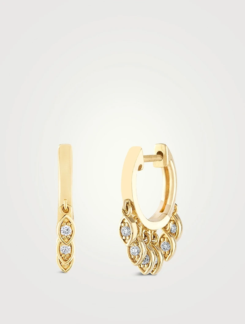 14K Gold Marquise-Eye Fringe Huggie Hoop Earrings With Diamonds