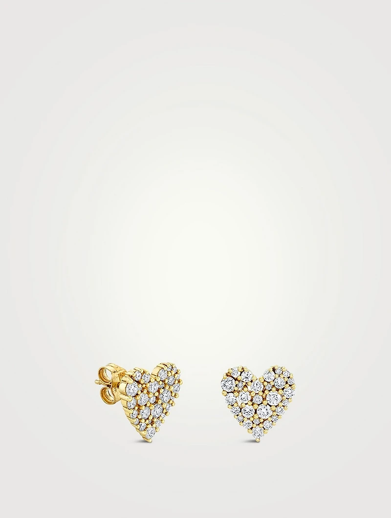 14K Gold Cocktail Heart Stud Earrings With Diamonds