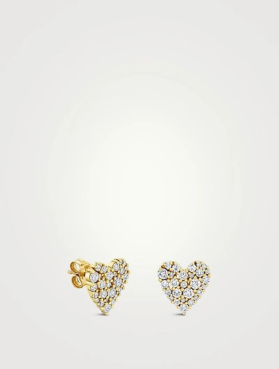14K Gold Cocktail Heart Stud Earrings With Diamonds