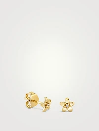 Tiny 14K Gold Plumeria Stud Earrings With Diamonds