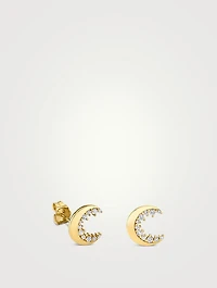 14K Crescent Moon Stud Earrings With Diamonds