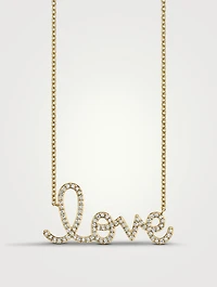 Big 14K Gold Love Script Necklace With Diamonds