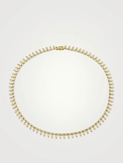 14K Gold Marquise-Eye Fringe Necklace With Diamonds