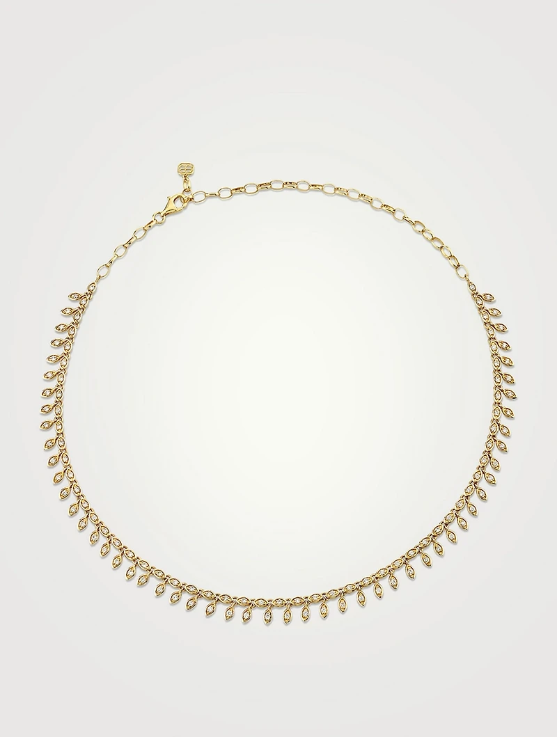 14K Gold Marquise-Eye Fringe Choker Necklace With Diamonds