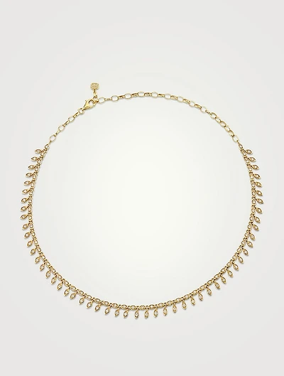14K Gold Marquise-Eye Fringe Choker Necklace With Diamonds