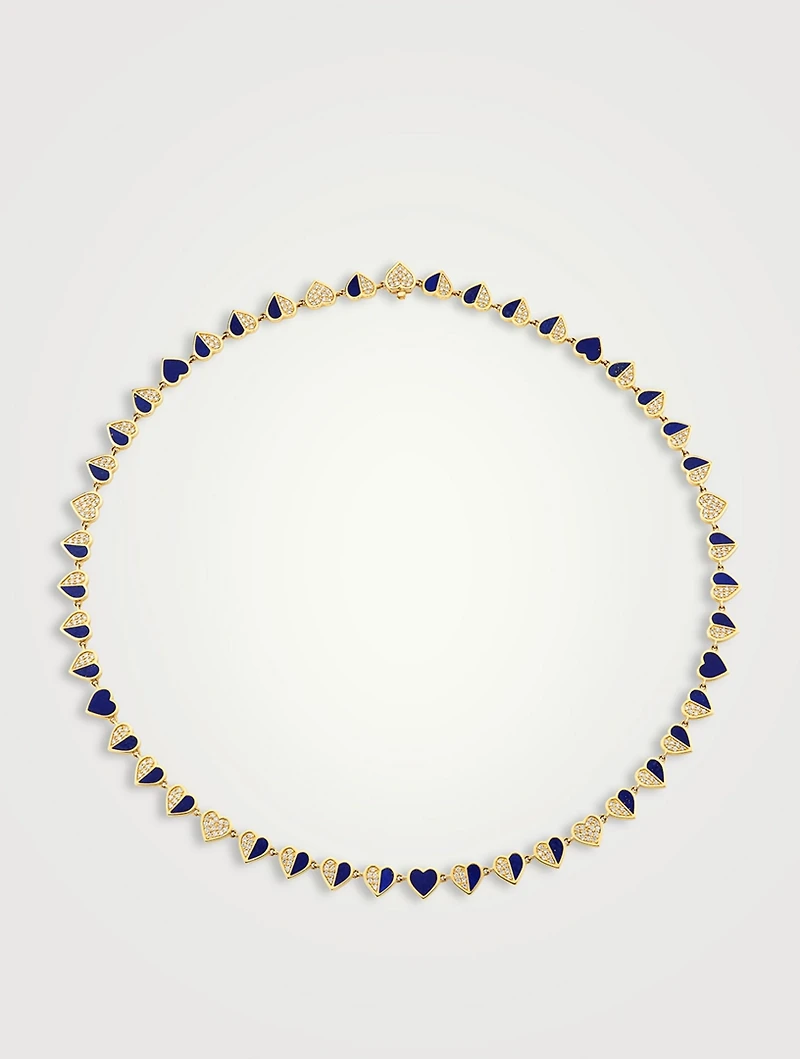 14K Gold Heart Necklace With Lapis And Diamonds