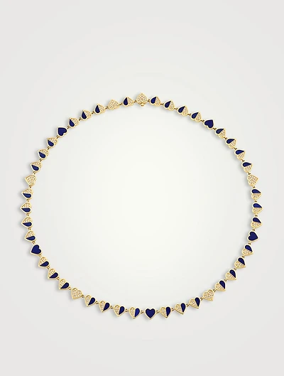 14K Gold Heart Necklace With Lapis And Diamonds