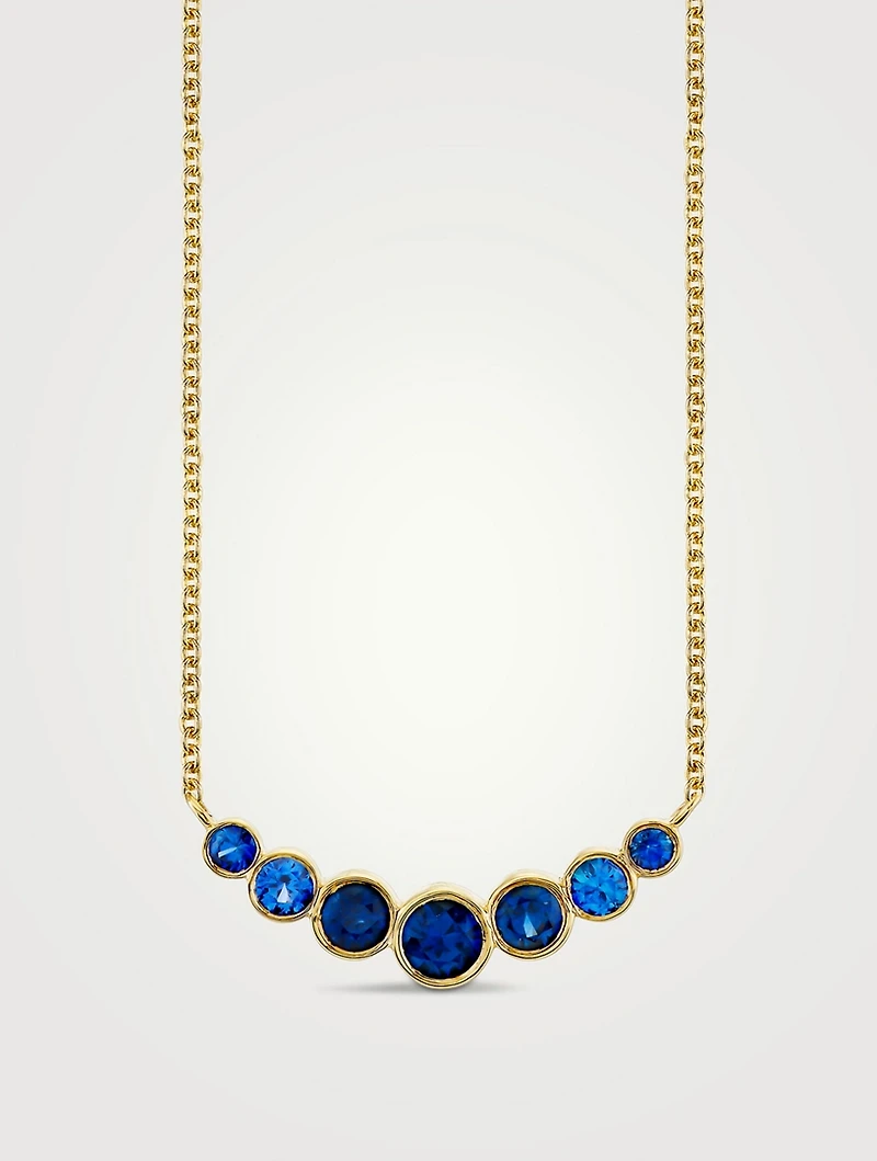 14K Gold Graduated Bezel Curve Bar Necklace With Sapphires