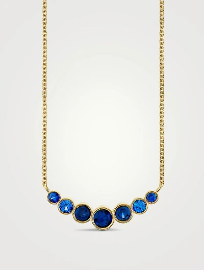 14K Gold Graduated Bezel Curve Bar Necklace With Sapphires